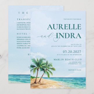 Invitation Plage bleue été aquarelle QR mariage fête