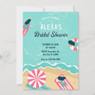 Invitation Plage bleue fête d'été surf nage douche