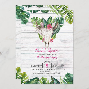 Invitation Plage Boho crâne Tropical Floral Feuilles