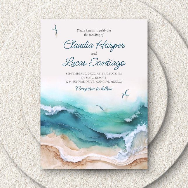 Invitation Plage côtière Mariage Océan (Créateur téléchargé)