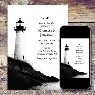Invitation Plage côtière Mariage phare nautique