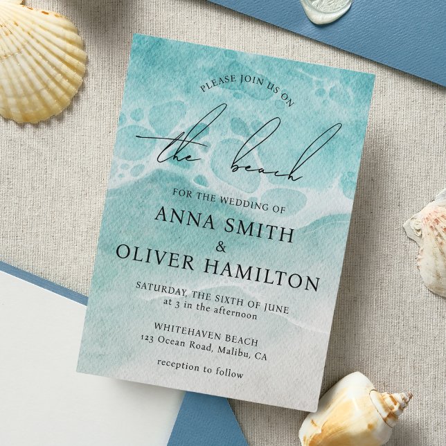 Invitation Plage côtière Ocean Beach Été Mariage moderne (Beach Wedding Ocean Invite)