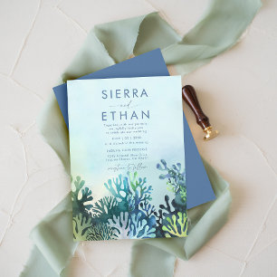 Invitation Plage côtière Ocean Blue Corals Mariage moderne