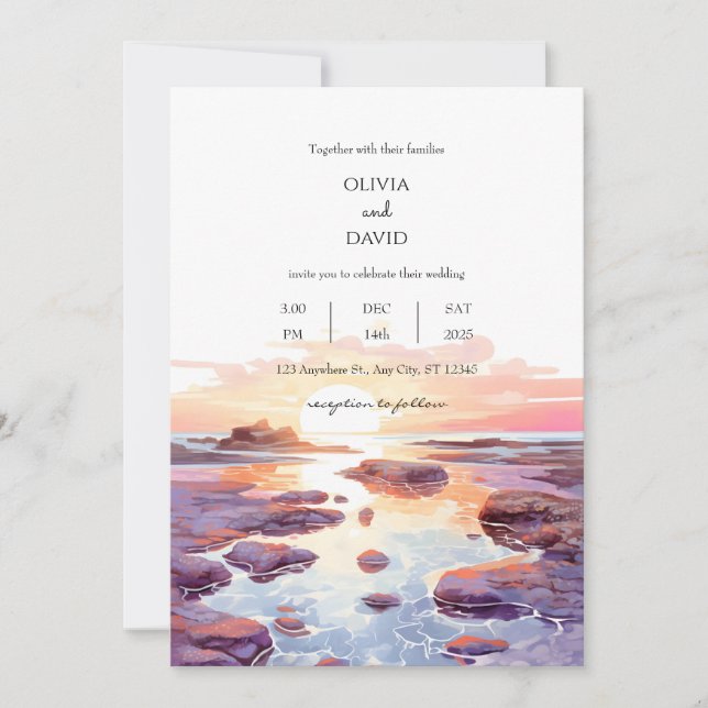 Invitation Plage côtière Sunset Tide Pools Mariage (Devant)