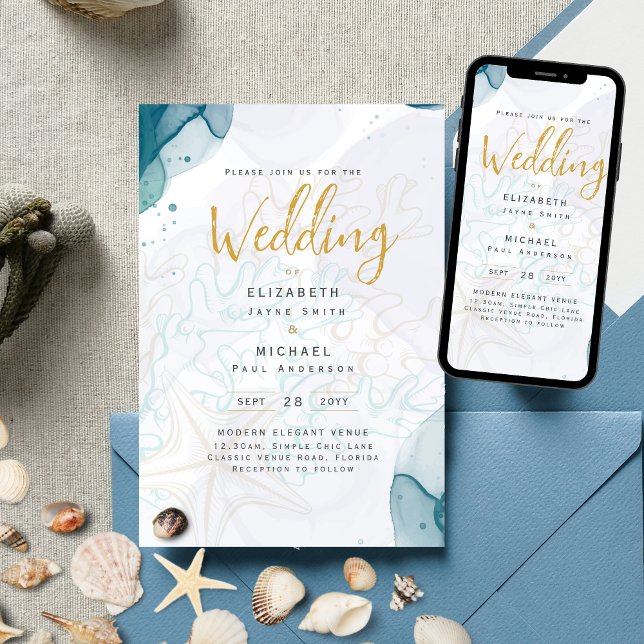 Invitation Plage côtière tropicale Destination Mariage (Créateur téléchargé)