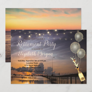 Invitation Plage, Coucher de soleil, Ballons, Retraite des vi