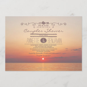 Invitation Plage coucher de soleil romantique moderne douche 