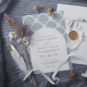 Invitation Plage de Coquillages Mariage Élégant Moderne Code 