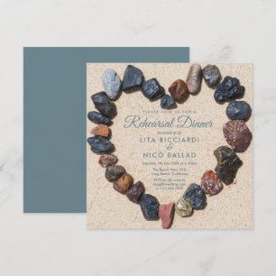 Invitation Plage de galets Heart Dîner de répétition à thème