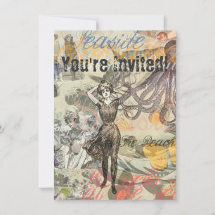 Invitation Plage de la Pieuvre Antique Steampunk Côtière