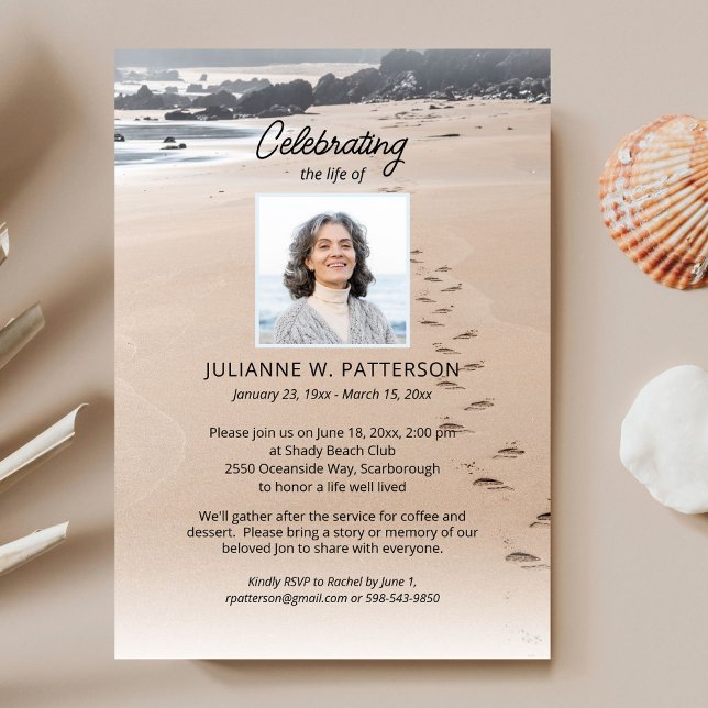 Invitation Plage de l'Océan Empreintes de Pieds sur le Sable, (Créateur téléchargé)
