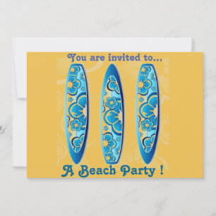 Invitation Plage de Retro Plage : planches de surf bleues et 