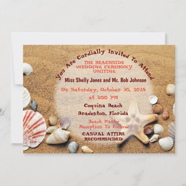 Invitation Plage De Sable Avec Coquillages (Devant)