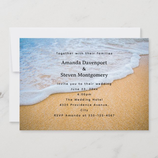 Invitation Plage de sable avec Mariage de Surf en mousse (Devant)