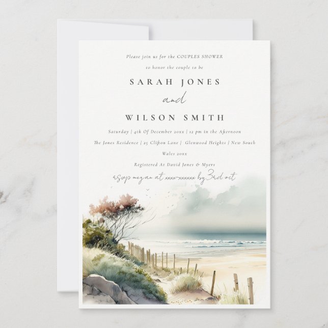 Invitation Plage de sable blanc Plage de sable marin Couples  (Devant)