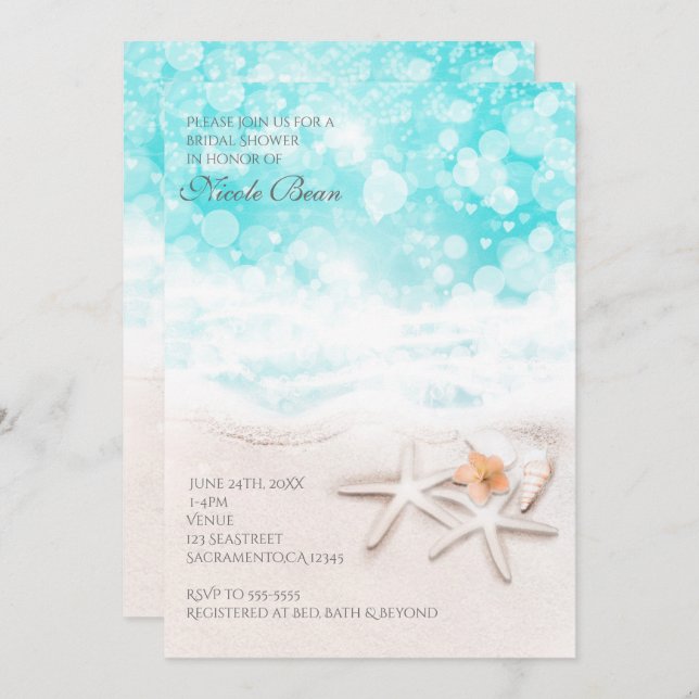 Invitation Plage de sable blanc Starfish Blue Ocean Invitatio (Devant / Derrière)