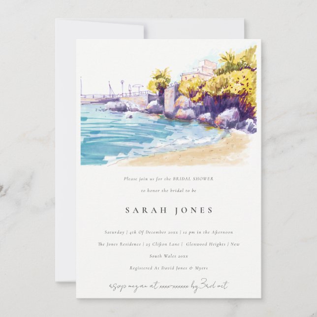 Invitation Plage de sable de la côte Fête des mariées du pays (Devant)