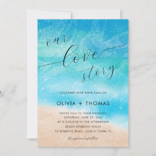 Invitation Plage de sable moderne Notre histoire d'amour Mari