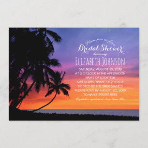 Invitation Plage de Sunset Palm Tree Fête de l'mariée à thème