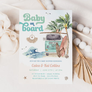 Invitation Plage de Surf Rétro Bébé à Bord Baby Shower