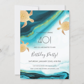 Invitation Plage de Tortues d'or Thème | Anniversaire