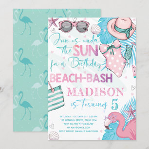 Invitation Plage d'été Anniversaire Fête Cute Rose Turquoise
