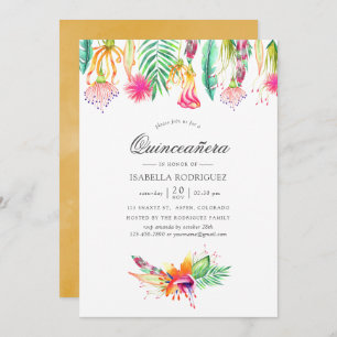 Invitation Plage d'été tropicale florale Quinceañera