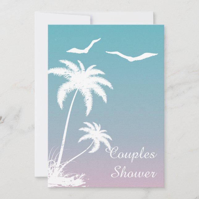 Invitation Plage été rose bleu mariage douche (Devant)