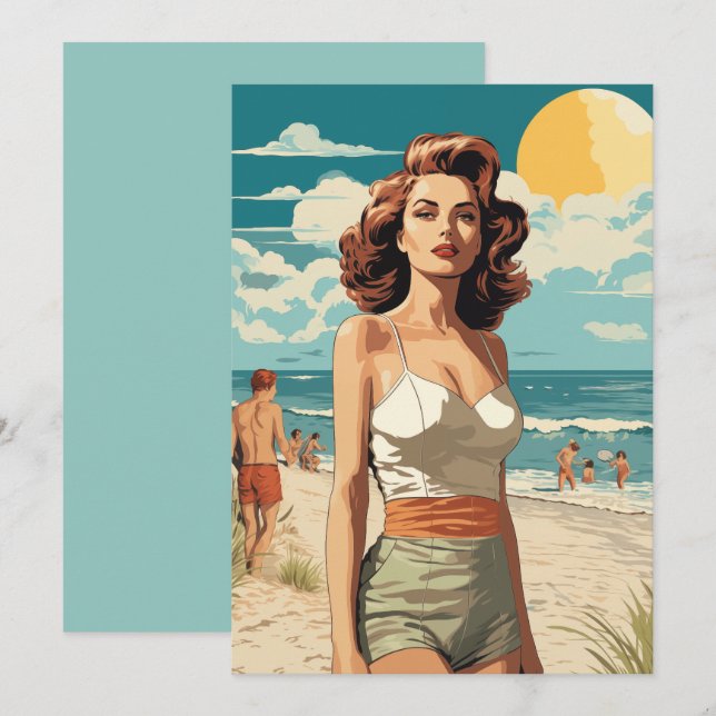 Invitation Plage fille 1950 (Devant / Derrière)