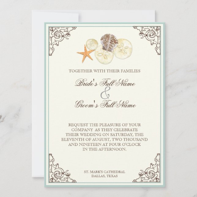 Invitation Plage Florale de coquillages de fleurs d'Hydrangea (Devant)