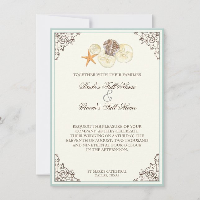 Invitation Plage Florale de coquillages de fleurs d'Hydrangea (Devant)