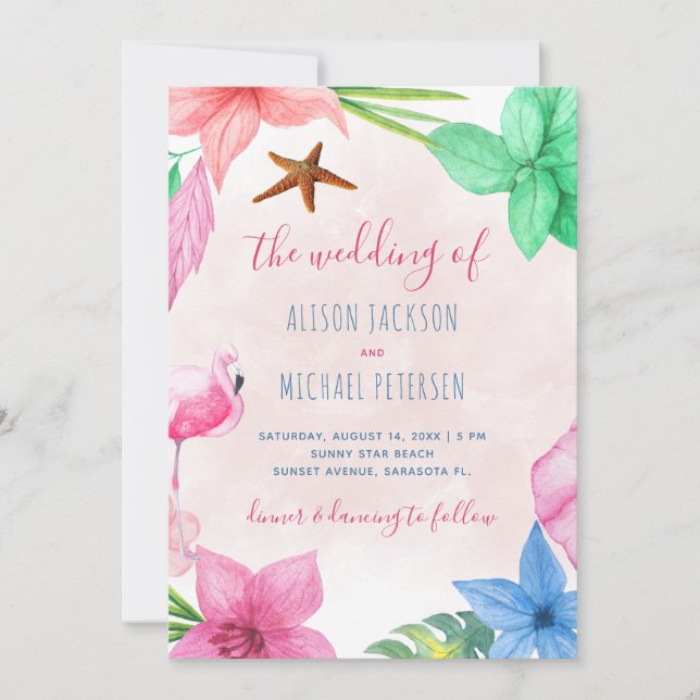 Invitation Plage Hawaiian tropical mariage de couronnes (Devant)