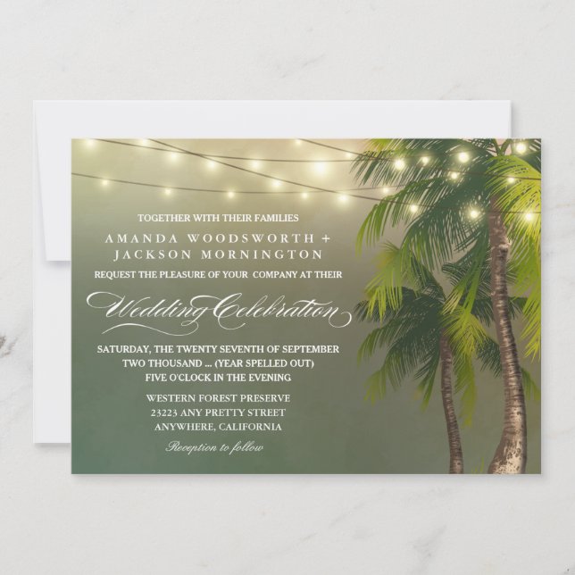 Invitation Plage Lumière Palm Tree Mariage tropical Invitatio (Devant)