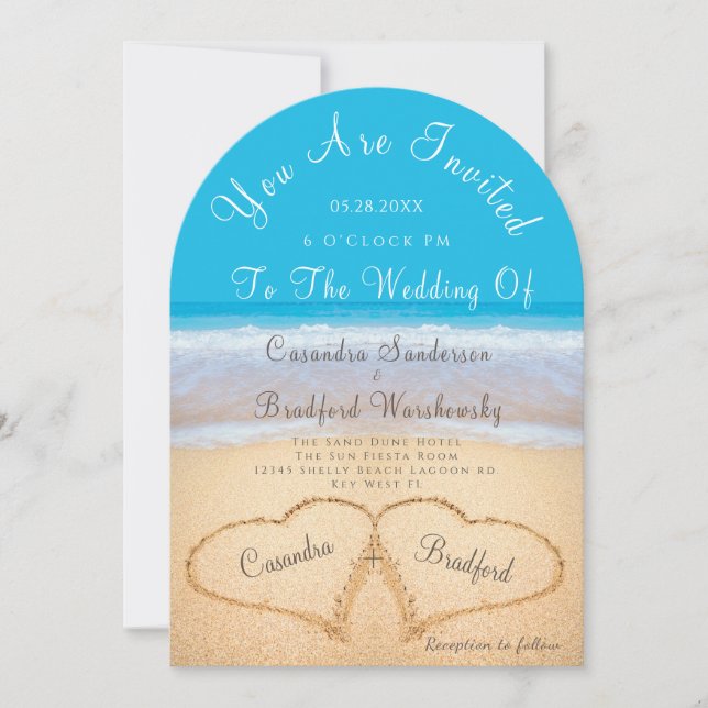 Invitation Plage Mariage 2 Coeurs Mariage de sable Ocean Blue (Devant)