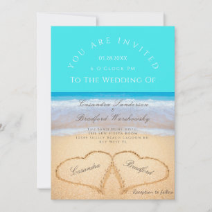 Invitation Plage Mariage 2 Coeurs Mariage de sable Turquoise