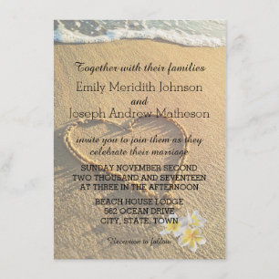 Invitation Plage Mariage Plumeria / Frangipani Sable et mer