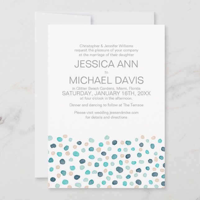 Invitation Plage Mariage Pois Aquarelle Moderne Invitat (Devant)