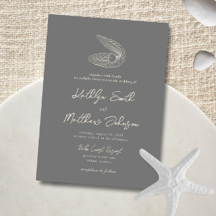 Invitation Plage moderne gris foncé Shell Destination Mariage