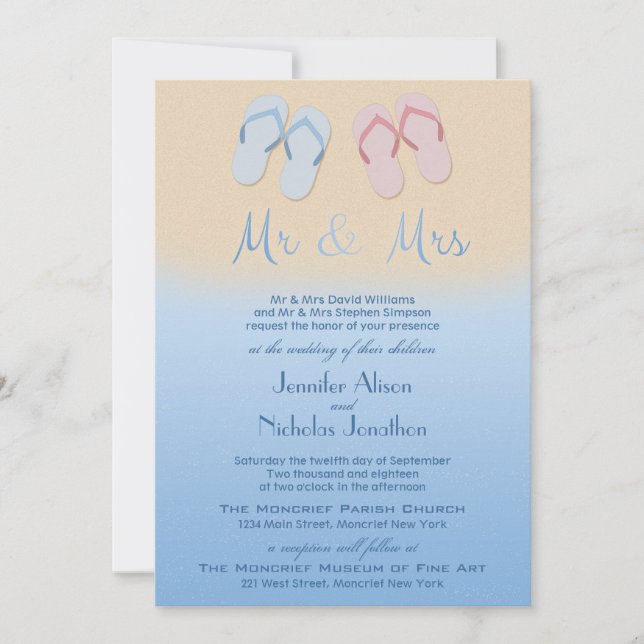 Invitation Plage moderne ou tongs de mariage de destination (Devant)