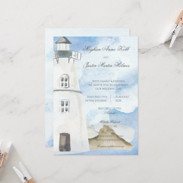 Invitation Plage nautique avec phare (Devant/Arrière en situation)