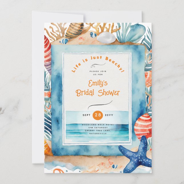 Invitation Plage Océan Côté BABYSHOWER ANNIVERSAIRE MARIAGE (Devant)