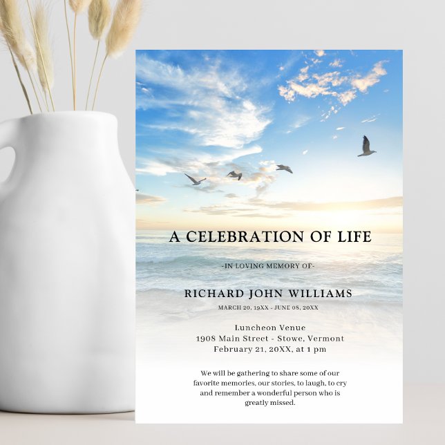 Invitation Plage Océan Nature Célébration de la vie funéraire (Beach Celebration of Life Invitation)