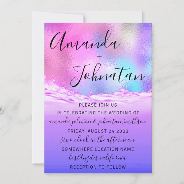 Invitation Plage Ocean Rose Waves mariage (Devant)