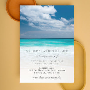 Invitation Plage Océan Sympathie funéraire Célébration de la