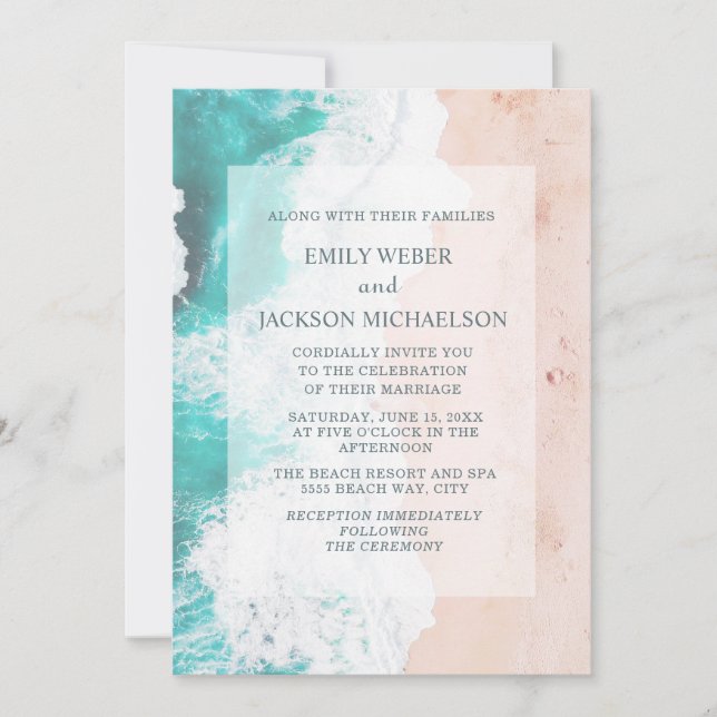 Invitation Plage Océan tropical Turquoise Blanc Brown Mariage (Devant)