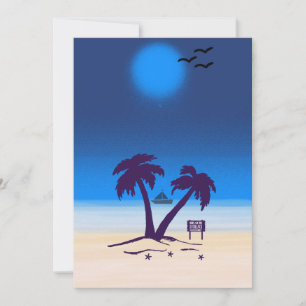 Invitation Plage Palm Trees Bleu Minuit