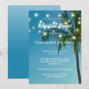 Invitation Plage Palm Trees Lights Dîner de répétition