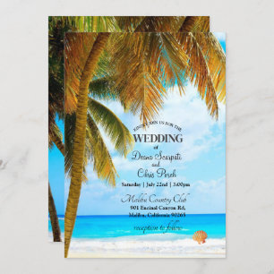 Invitation Plage Palm Trees Océan Destination Mariage