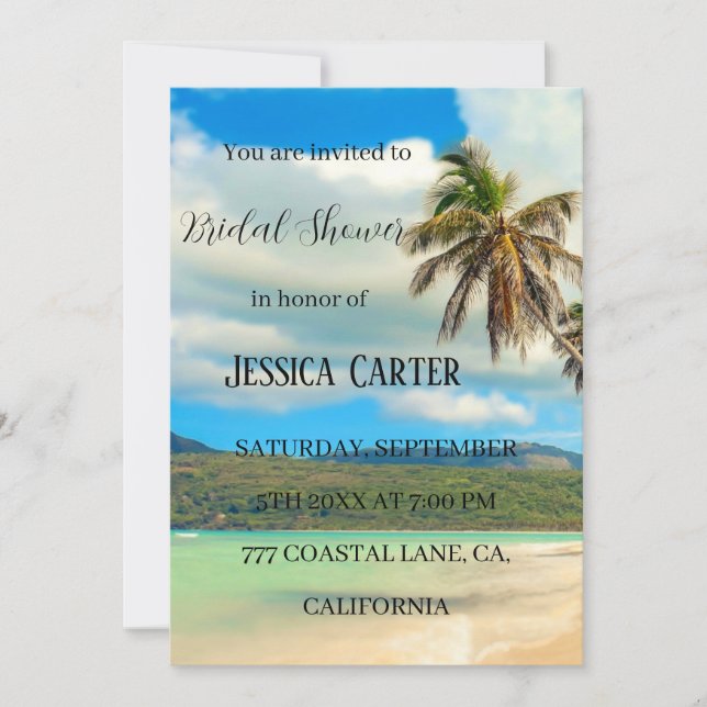 Invitation Plage Palm Trees Océan Fête des mariées tropicale (Devant)