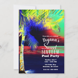 Invitation Plage Palmier Couleur Néo-Tropicale Sweet 16